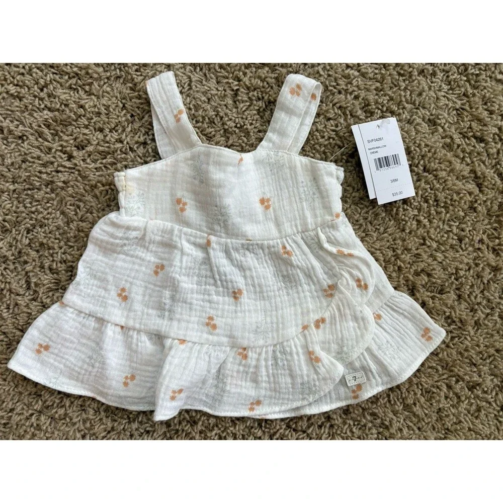 7 For All Mankind Baby Tank Top and Shorts Bloomers Set White Floral 3/6 Months